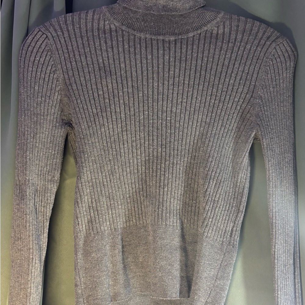 Zara Gray Cowl Neck Ribbed Sweater